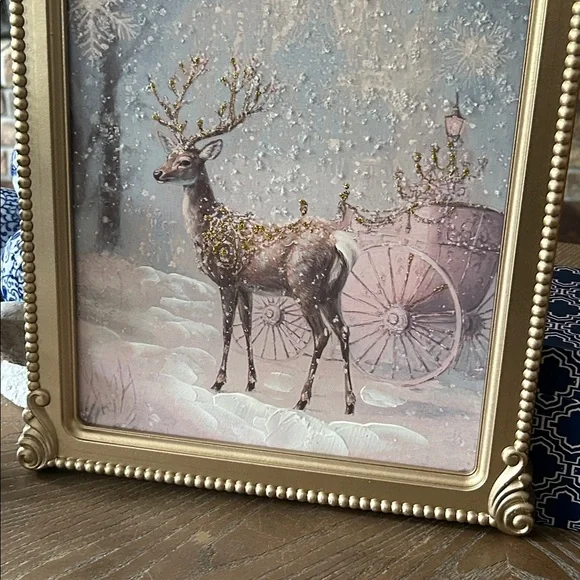 NEW! Royal Castle Carriage & Reindeer Gold Framed Winter Wonderland Wall Art - Picture 5 of 10